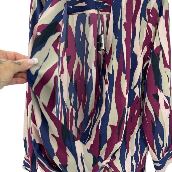 Madison multi print MAISON BORDEAUX Warp Long Sleeve Blouse SZ 1X NEW - Picture 3 of 10